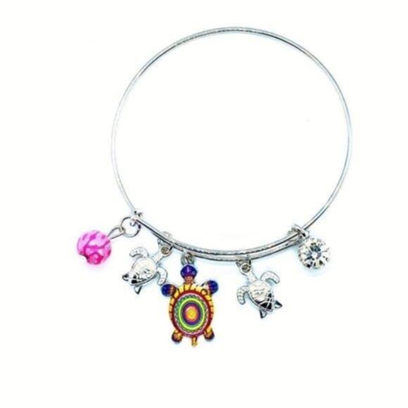 Beaded Sea Turtle Charm Colorful Bangle Bracelet - Picture 1 of 5